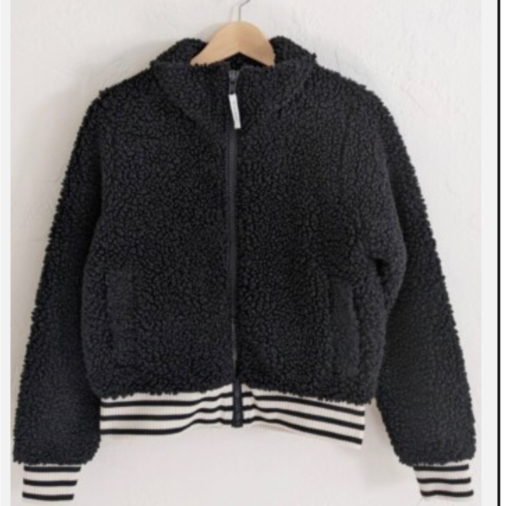 Ivory Ella Full Zip Black Sherpa Jacket Xs Bomber Varsity